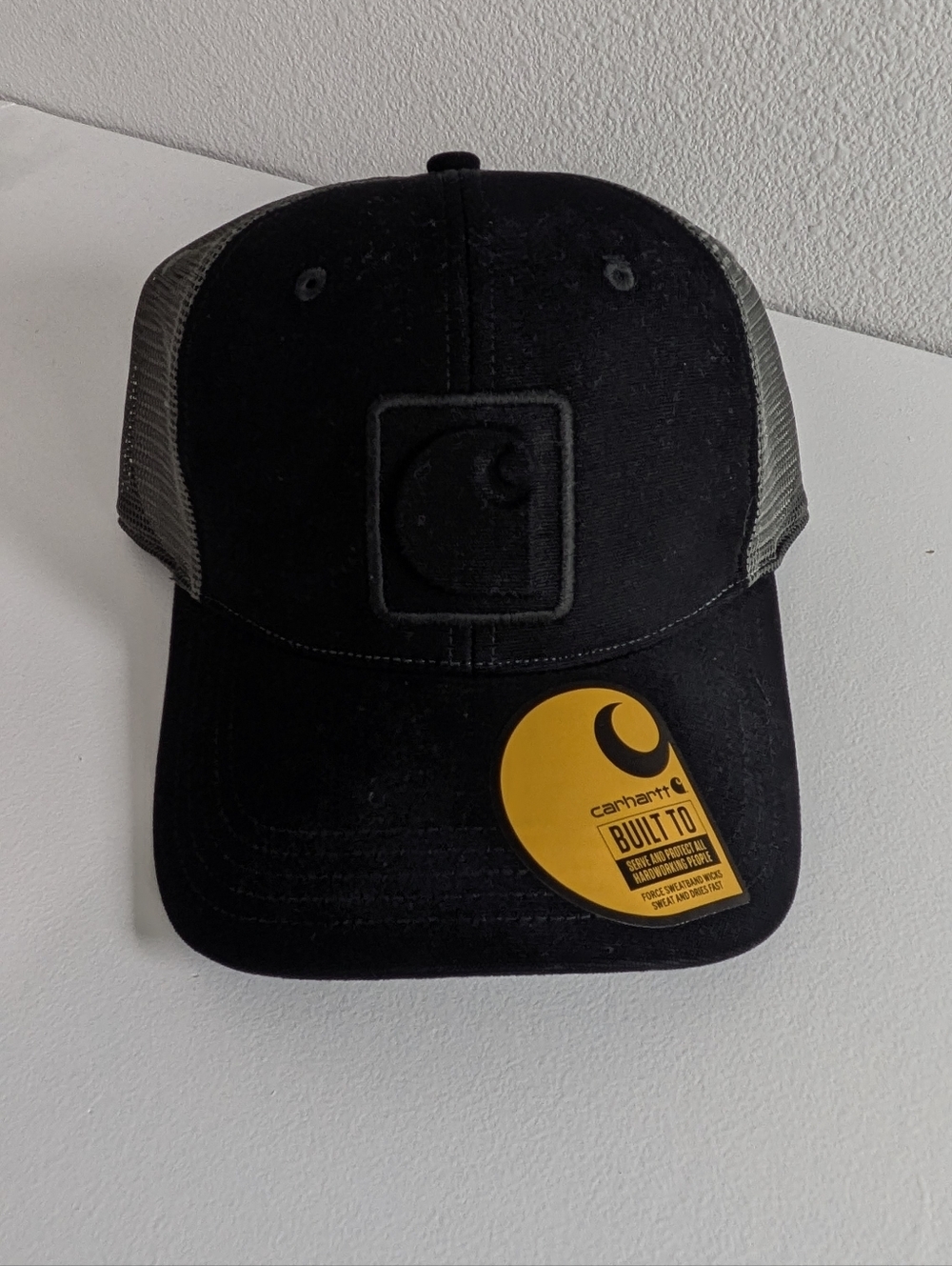 Carhartt Hat Cap Black Gray Canvas Flexfit Work Wear Mens Trucker Logo Patch